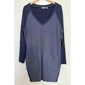 NWT Athleta Dress Size XL‎ Striped V-Neck Long Sleeve Knee Length Navy Blue